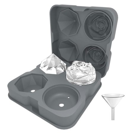 Isterningbakke, 2,5 tommer isterning silikoneforme, 2 hulrum rose 2 diamo