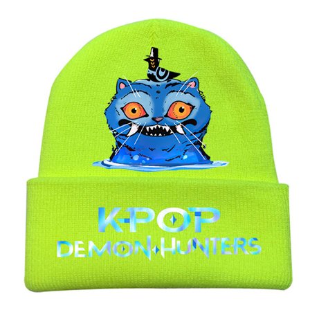 KPOP DEMON HUNTER omgivende strikket lue krøllet ull-lue trykt beanie utendørs kald lue voksen Fluorescerende Gul-3-FD-