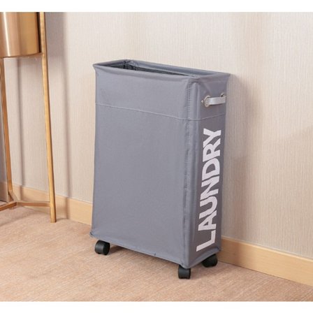 Overdimensioneret tynd vasketøjskurv med aftagelig vasketøjspose på hjul, sammenklappelig rullende vasketøjskurv, sammenklappelig smal hjørne til 