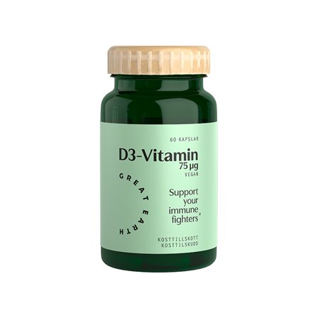 Great Earth Vitamin D3 Vegan 75 ug 60 kapslar