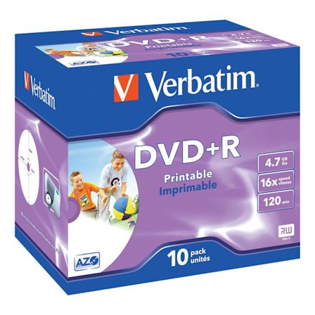 DVD+R, 16x, 4.7 GB/120min,10-pack jewel case, AZO, printable