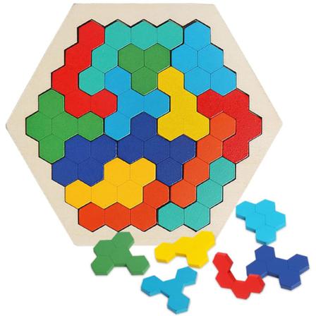 Träpussel För Vuxna Barn, Hexagon Tangram Puzzle Toys Brai