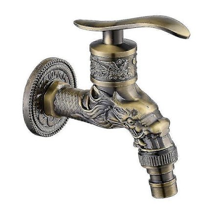 Vintage Mässing Väggmonterad Kran, G1/2" Utomhusträdgårdskran, Antik Mässingskran, Vintage Väggmonterad Kran, Drakristad Antik Br [DB]