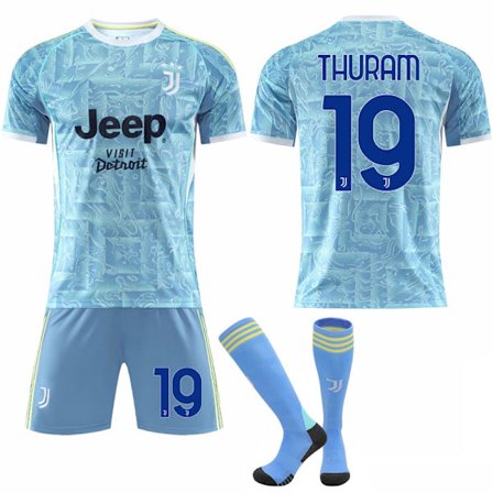 25-26 Juventus F.C. Bortedrakt NO.19 THURAM Sett Barn Voksen Fotballutstyr med Sokker