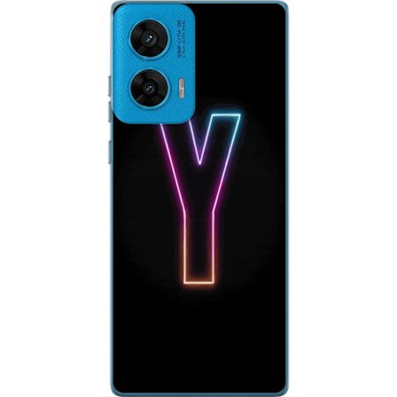 Kompatibel Mobilcover til Motorola Motorola G96 Minimalistisk neonbogstav Y i farveskiftende lys mod sort baggrund