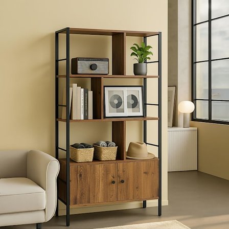 Kirjahylly säilytysyksiköllä – 3 hyllyä, alakaappi