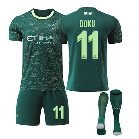 25-26 Manchester City F.C. Bortedrakter Fjerde Sett NR.11 DOKU Barn Voksen Fotballutstyr Med Sokker