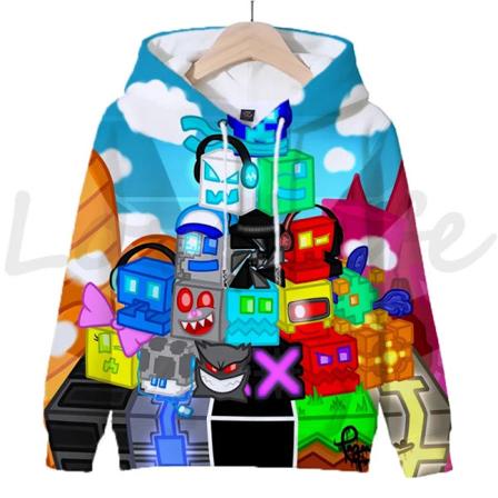 Angry Geometry Dash -hupparit, Cartoon Game -hupparit, 3D Print Hoody, Pulôveres para meninas ja meni Purple S