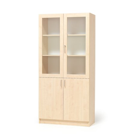 Lagerschrank THEO aus Holz, mit Halbglastüren, 1000x320x2100 mm, Birke
