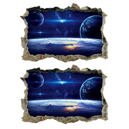 2 stk. Planet Vægstickers 3D Vægsticker Dekorativ Unik Sticker Til Hjem Assorteret Farve 45X60CM Assorted Color 45X60CM