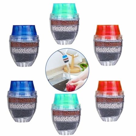 6 stk Køkkenhane Rund Aktivt Kulfilter Hane Vandfilter 5-lags Hjemhane til Renset Vand