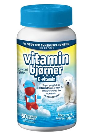 Vitaminbjørner D-vitamin tyggbare bjørner jordbær 60 stk
