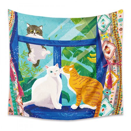 Wekity Gobelin Estetisk Kunst Hjem Bakgrunn Stoff Dekor Gave Søt Katt Jentete Liten Frisk Gobelin for Stue Soverom Innredning (2, 71 X 91 tommer)