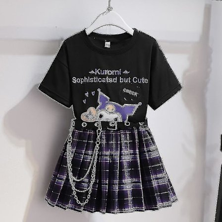 Sanrios tegneserie Kawaii jenter hvit T-skjorte dress Kuromi søt sommer kort ermet college Jk uniform skjørt barn trendy skjørt Kuromi2
