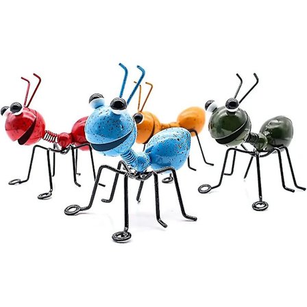 Metallmaur Hageveggdekor, 4-delt fargerik kreativ insektfigur