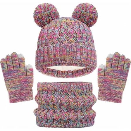 ING Skjerf, hansker og lue (3 deler) - for gutter i alderen 2-8 - Regnbue