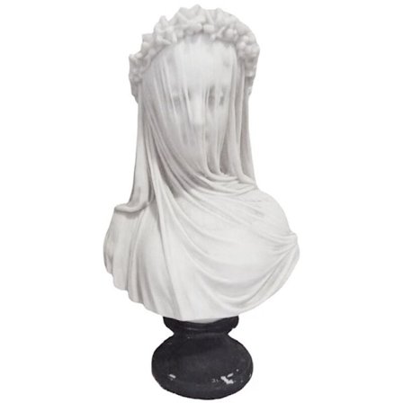 Sløret pige byste statue, gotisk dekoration til , abstrakt skulptur i hvid harpiks, gudindestatue, kunsthåndværk, æstetik