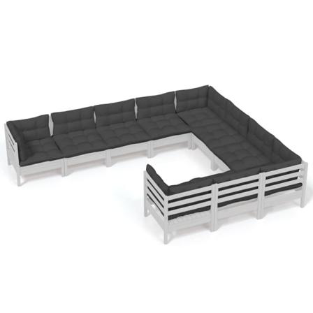 Vidaxl Loungegrupp Med Dynor 10 Delar Vit Massiv Furu Vit