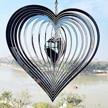 Vindspinner Yard Kunst Hagedekor 3d Hjerte Rustfritt stål Metallskulpturer Kinetisk Hengende Vindfanger Ornament