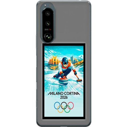 Kompatibelt Mobildeksel til Sony Xperia 5 III Ishockeyillustrasjon med spillere i bevegelse på isen, Milano Cortina 2026, Milan-landemerker og olympi