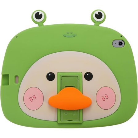3D Søt Frosk-And Deksel for iPad Air 5./Air 4. Generasjon Deksel 10,9 tommer, Tegneserie Barn Tenåringer Grønn Frosk-And Mykt Silikondeksel med Stativ