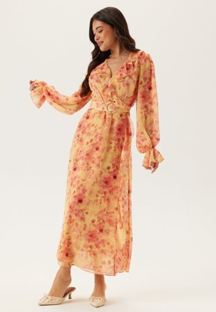 Bubbleroom Occasion-Belted Chiffon Midi Dress-XS