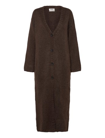 Monki Long Knit V-Neck Cardigan - Brown - S
