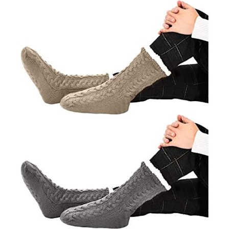 2 par varme hjemmesko, skridsikre hjemmesko - lysebrun+grå