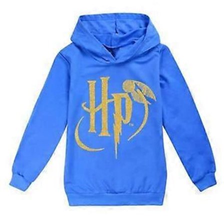 Hogwarts Harry Potter Trykket Barn Gutter Jenter Hoodie Casual Lang Ermet Hettestroffe Pullover Jumper Topper (13-14 År Mørk Blå)