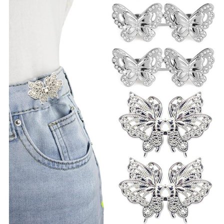 4 Sett Buksemidjejusterere, Sommerfugl-jeansknapper for løse jeans, Justerbare og avtakbare krystallbukseklemmer for midjen, Knapp for jeans uten søm