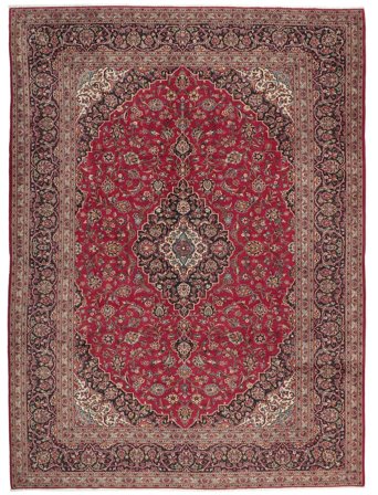 Handgeknoopt Keshan Vloerkleed 300X405 Wol Donkerrood/Bruin Groot