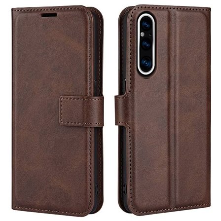 Hållbart konstläder Sony Xperia 1 V fodral med plånbok - Brun