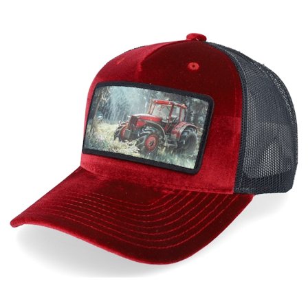 Calza Pennello - Abandoned Tractor Velvet Red/Black A-Frame Trucker Trucker Red Cap - @ Hatstore