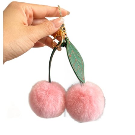 Fuskpäls Enkelt Löv Körsbär Plysch Hänge Nyckelring - Rosa