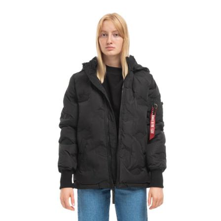 Alpha Industries, Kurtka damska Alpha Industries Hooded Logo Puffer 108005 03 Czarny, Kobieta, Rozmiar: XS