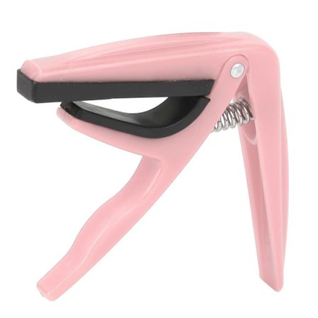 Ukulele Capo i plast for enkel tonehøydejustering, passer ukulele og 4-strengs gitarer, fjærdesign, rosa farge