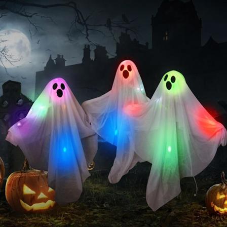 3 stykker Halloween-hengende spøkelser, hvite spøkelser hengende lys, LED Halloween-dekorasjon 3 stycken Halloween Spöke Led