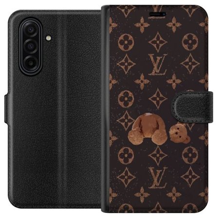 Kompatibel Tegnebogsetui til Samsung Samsung Galaxy A17 5G Luksuriøst monogrammønster med knust bamse i mørk modeæstetik