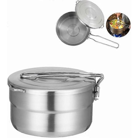 Campingkastrull i rostfritt stål med lock och hopfällbart handtag, 1,5L stor kapacitet, Bento-kastrull, utomhusköksredskap för camping, vandring, 