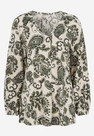 Cellbes of Sweden - Mønstret jerseytunika med dekorativt læg i beige / paisley til damer i størrelse 46/48