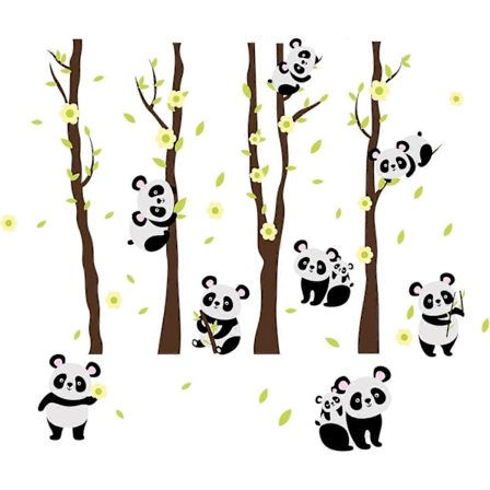 Värikäs Panda Seinätarra Metsäteema Seinäkoriste Kukka Lehti Seinätarrat Vinyyli Seinätaide Tarra Vauvan Huoneeseen Makuuhuoneeseen Olohuoneeseen 