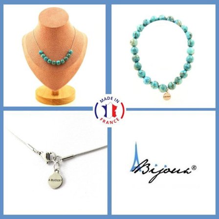 Stenar och mineraler. Smyckesset Armband Halsband 10 turkosa pärlor från Sydafrika 8 Anpassningsbar storlek.