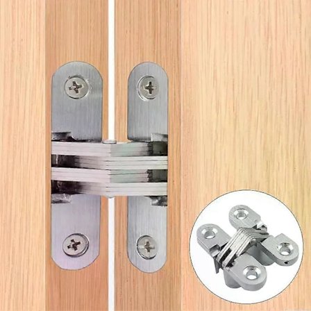 2 stk. skjulte hengsler i rustfritt stål 304, lydløs lukking, usynlig montering, skjult krysshengsle for dør, foldedør, vindusmøbler