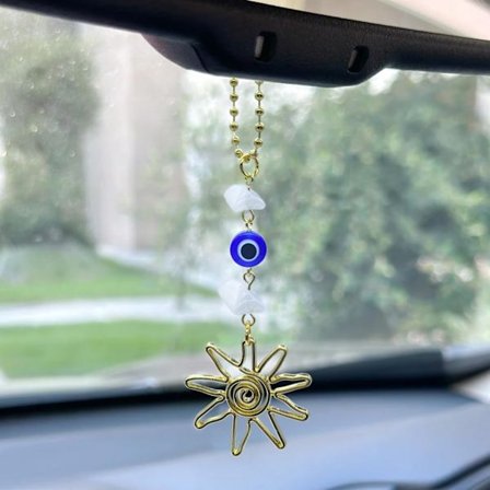 Sol Hængende Bil Charm, Blå og Guld Bakspejl Tilbehør, Sød Boho Dinglende Sol Bilindretning