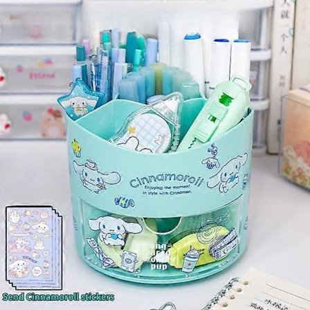 Oppbevaringsboks Skrivebordsorganisator u0026 Kawaii Sanrio Cinnamoroll Klistremerker Søt Papir Oppbevaring Jenter Skrivebordsorganisator{SL} Blå med 