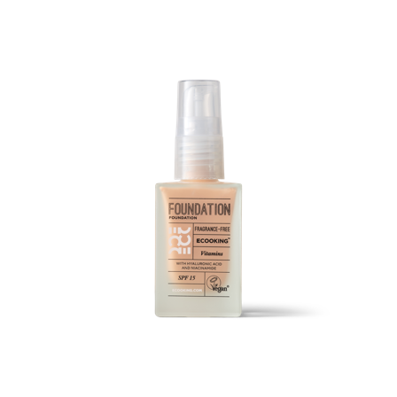 Ecooking Foundation 04 - Warm Sand, SPF 15, Hyaluronsyre, Niacinamid, Beskyttelse mod UVA- og UVB-stråler
