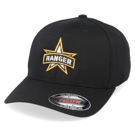 Army Head - Ranger Star Black Flexfit Flexfit Black Cap - @ Hatstore