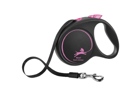 Flexi - Rullebånd Black Design Tape, 5m, M, maks 25kg, Rosa - Hund - Halsbånd - ZOO.no