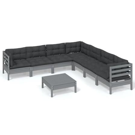 Vidaxl Loungegrupp Med Dynor 8 Delar Grå Massiv Furu Grå
