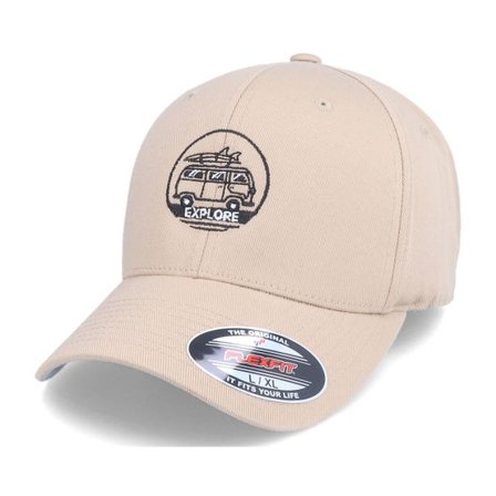 Iconic - Beige flexfit Keps - Surfer Van Explore Logo Beige Flexfit @ Hatstore